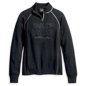 Harley Davidson Women's 1/4 Zip Ski Sweater in Black Wool Blend Womens Size 1W